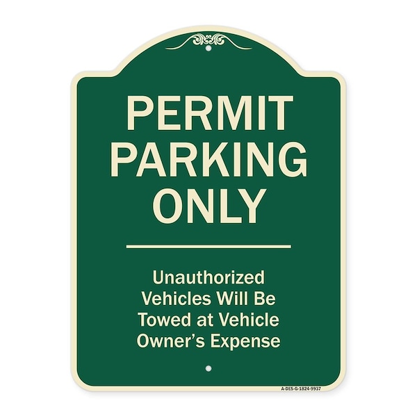 Designer Series-Permit Parking Unauthorized Vehicles Will Be Towed Veh, 24" x 18", G-1824-9937